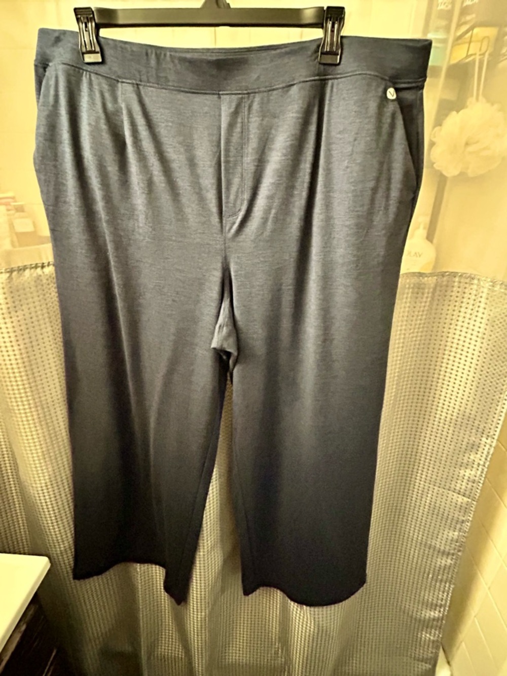 Navy Blue Wide Leg Knit Pants